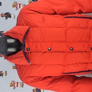 Vintage Head goose down full zip snap Women's LG red & blue puffer ski jacket